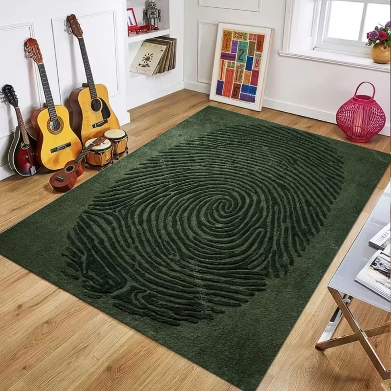 Modern Abstract Fingerprint Pattern Area Rug, Minimalist Swirl Floor Mat for Living Room Bedroom Washable Home Decor Carpet