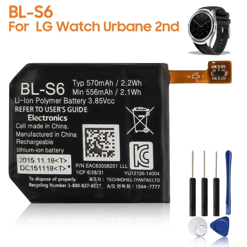 Replacement Battery BL-S6 For LG Watch Urbane 2nd Edition LTE W200A W200 Rechargeable Battery 570mAh