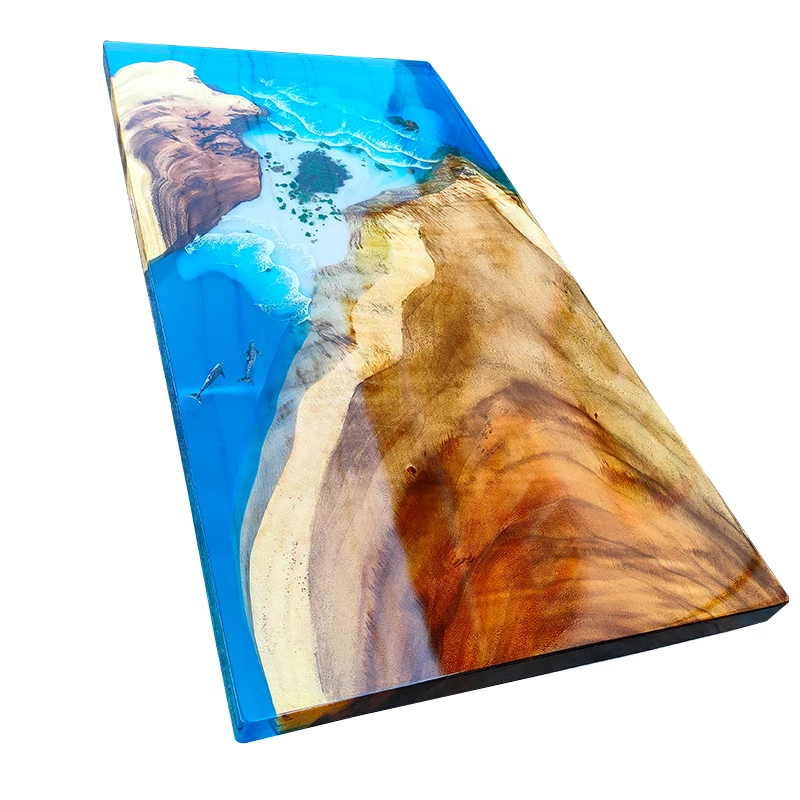 Epoxy Resin River Tabletop Solid Wood Large Board Wave Log Tea  Dining Table Creative Coffee Table Tea Table Whole Board
