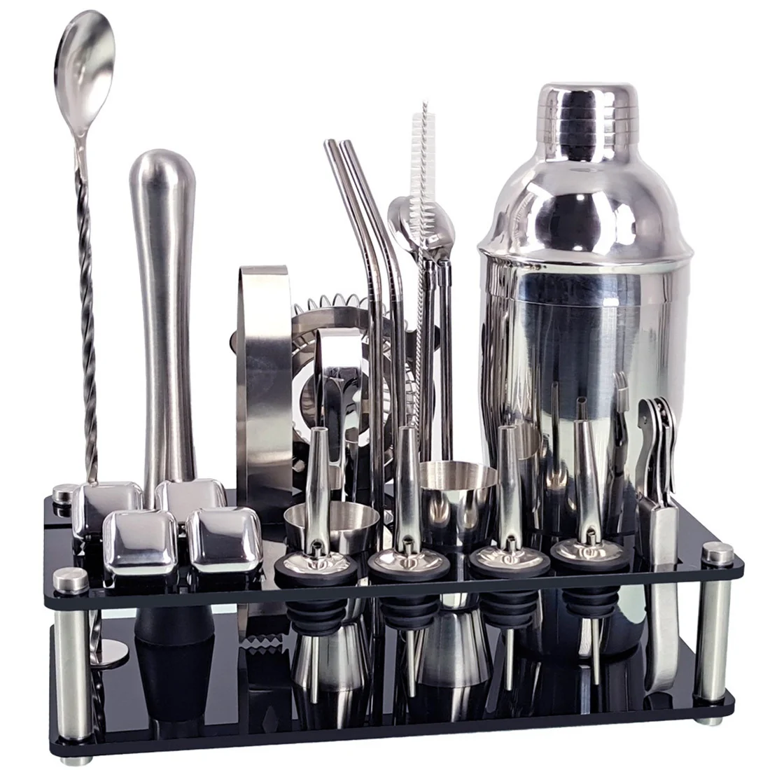 Bartender Kit 23-Piece Cocktail Shaker Set of Stainless Steel Ice Grain Acrylic Stand for Mixed Drinks Martini Bar Tools