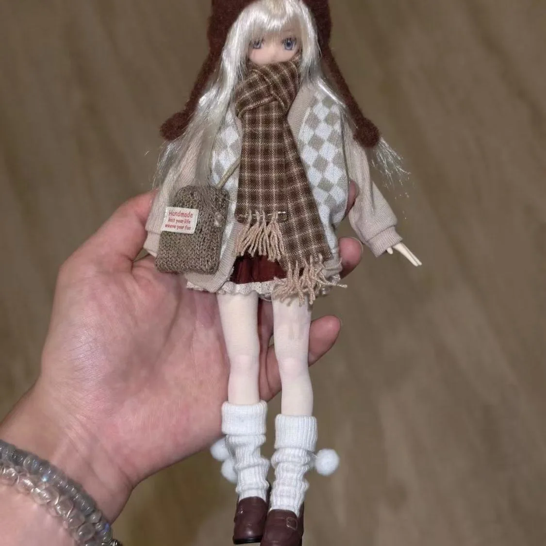 1/6 BJD Doll Clothes Parts Winter Vintage Coat+Shirt+Pleated Skirt+Scarf+Sock Covers+Bag For OB22/OB24 BJD Doll Blythe Azone