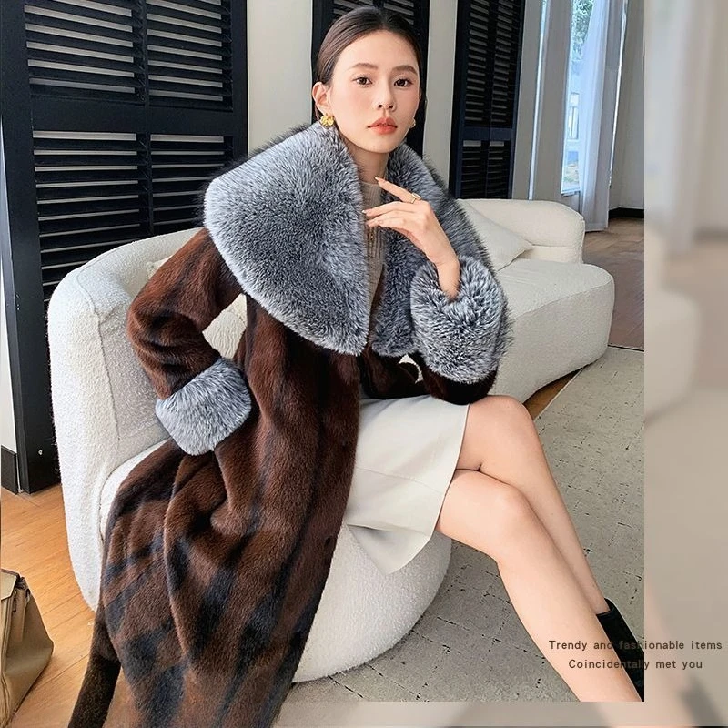 Coat Cross Mink Imitation Fox Big Fur Collar Autumn and Winter New Imitation Mink Long Coat Wear Women's Mink Imitation Fur 2026