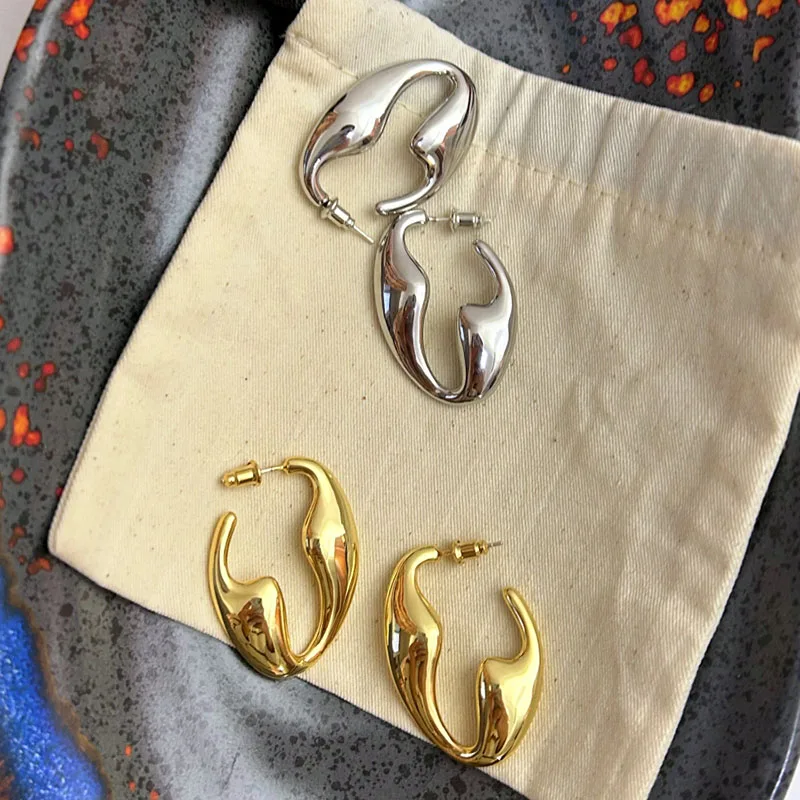 

T shape oval hoop earrings for women minimalist geometric hoop earrings elegant designer high quality winter jewelry