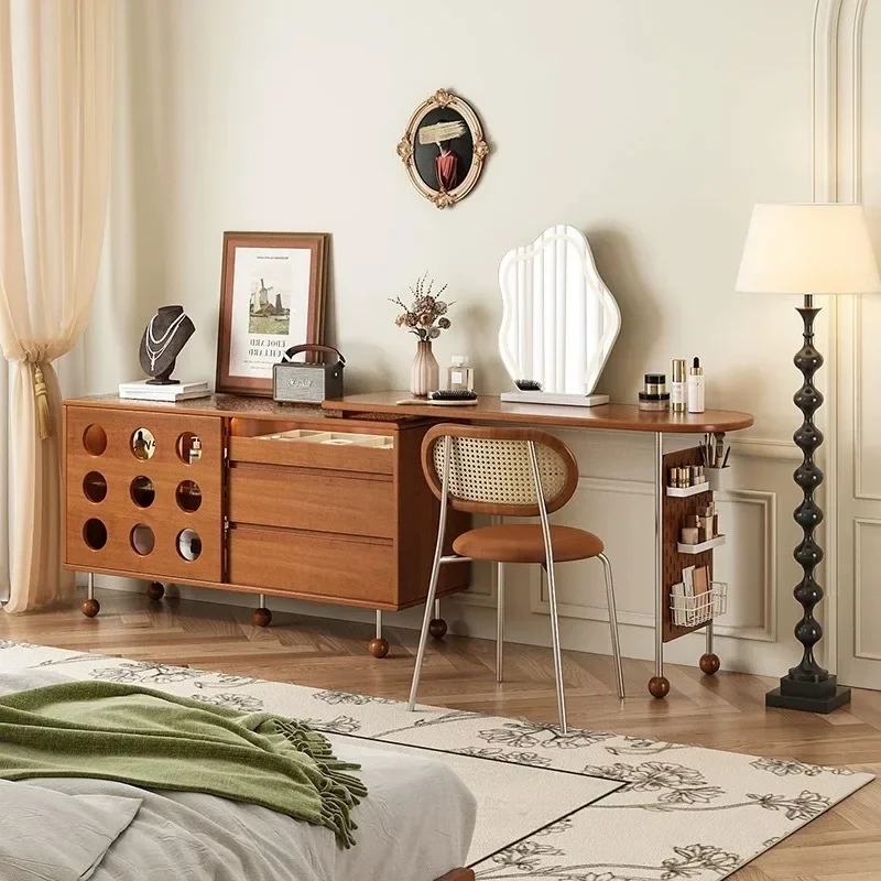 Light luxury medieval retractable dresser chest cabinet integrated French retro bedroom bedside storage corner solid wood makeup