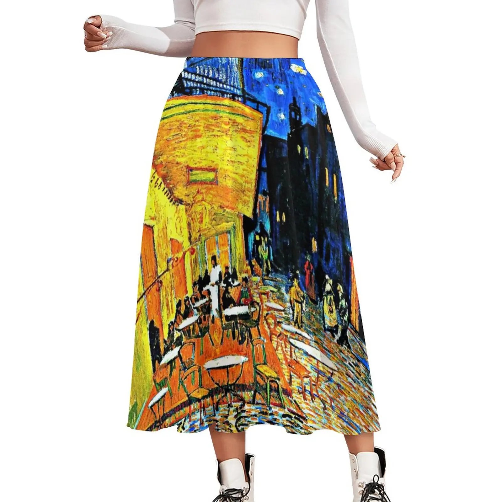 Van Gogh Classic Chiffon Skirt Cafe Terrace Place Du Forum Streetwear Casual Skirts Lady Vintage A-line Skirt Print Clothes Gift