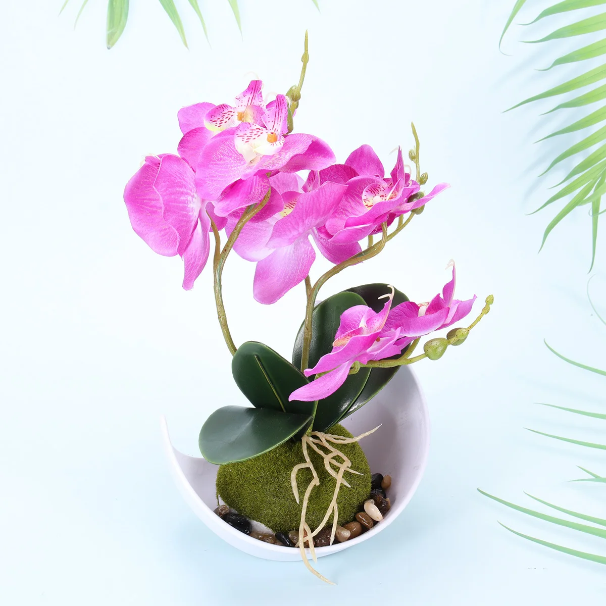 

Phalaenopsis Artificial Flower White Ceramic Pot Small Potted Plant Indoor Table Decoration Office Home Relaxing Gift