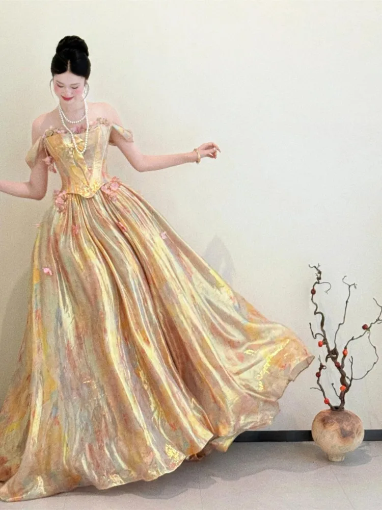 

One-shoulder banquet style light luxury toasting dress for coming-of-age ceremony