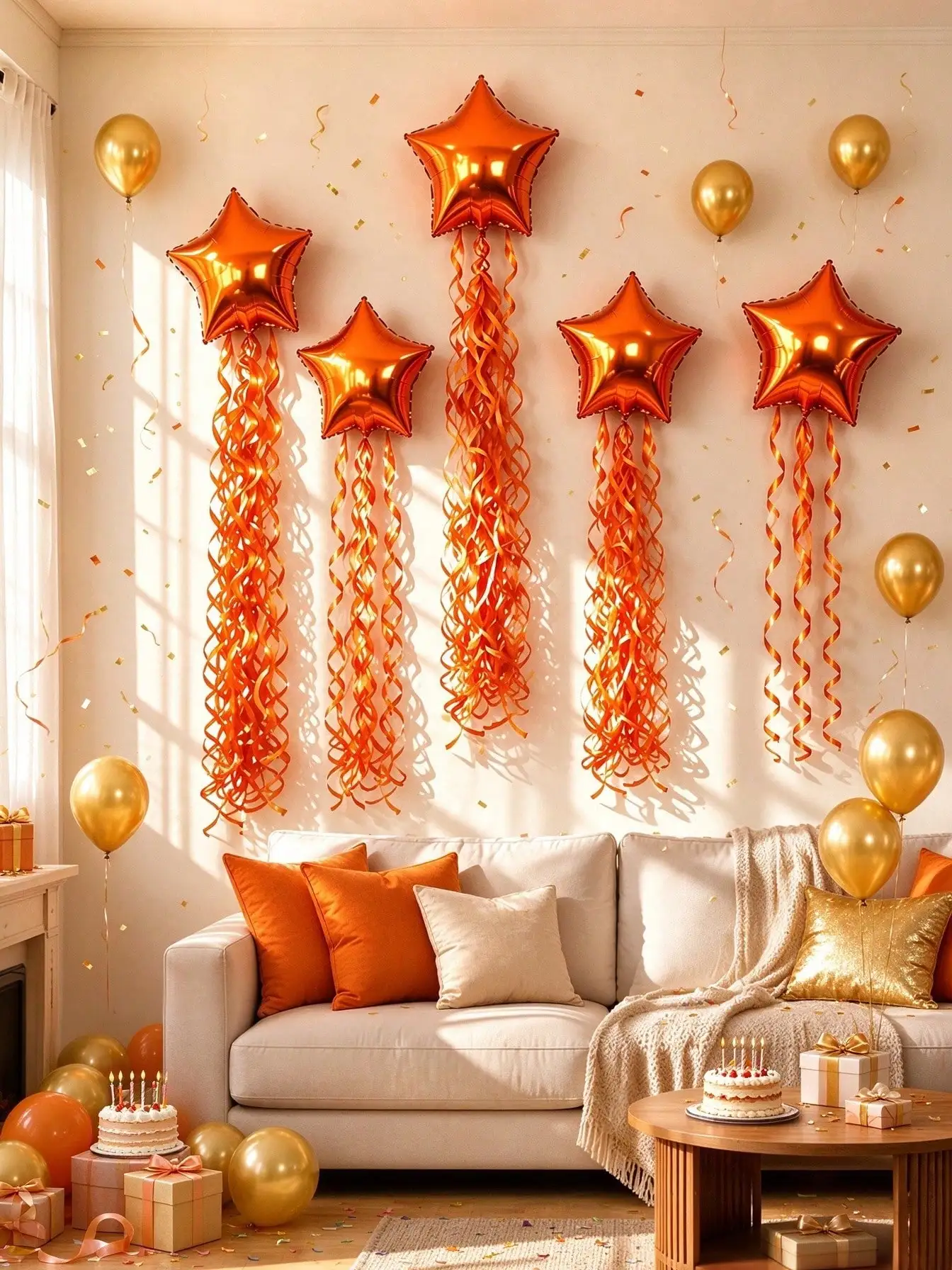 7/11-Piece Orange Meteor Party Balloon Set, Includes 18inch Star Balloons, Orange Tassel Garland, Suitable for Birthdays, Disco Party Decorations, Weddings, Anniversaries, Bachelor Parties, Photo Backgrounds, Thanksgiving