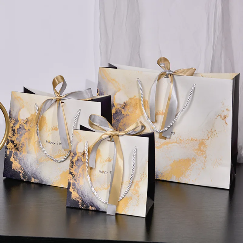 Modische Geschenktüten mit Marmormuster, hochwertige Handtaschen mit Farbband, farbig bedruckte Verpackungsbeutel für stilvolle Geschenkverpackungen – Detail 6