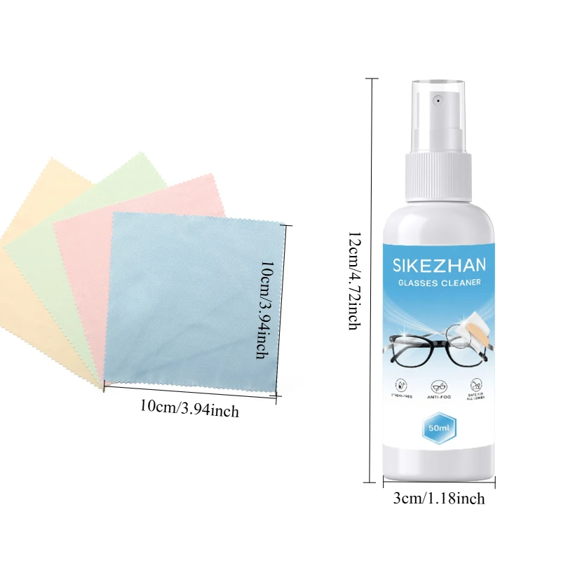 Detergente per lenti da vista da 50 ml con panno per la pulizia, ad asciugatura rapida, senza aloni, sicuro per lenti AR/polarizzate/fotocromatiche, cura degli occhiali