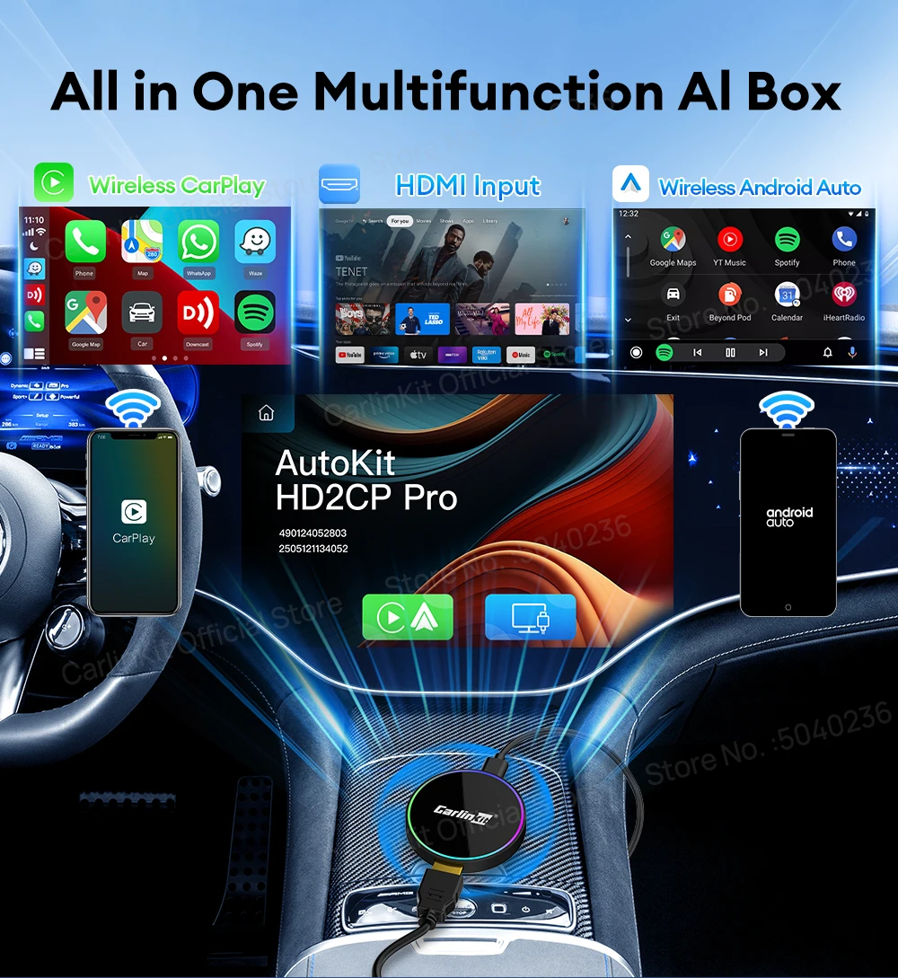NEU CarlinKit HD2CP Pro CarPlay zu HDMI Wireless Android Auto CarPlay 3-in-1 Smart Car Box Plug and Play 2K Video Streaming Box – Detail 4