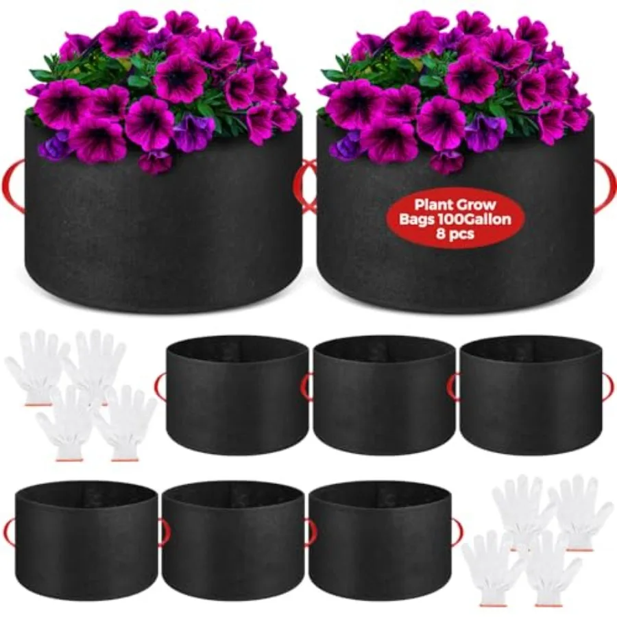 

Набор из 8 мешков для выращивания растений оптом: дышащие горшки из нетканого материала с ручками, прочные контейнеры для рассады овощей с перчатками для садоводства