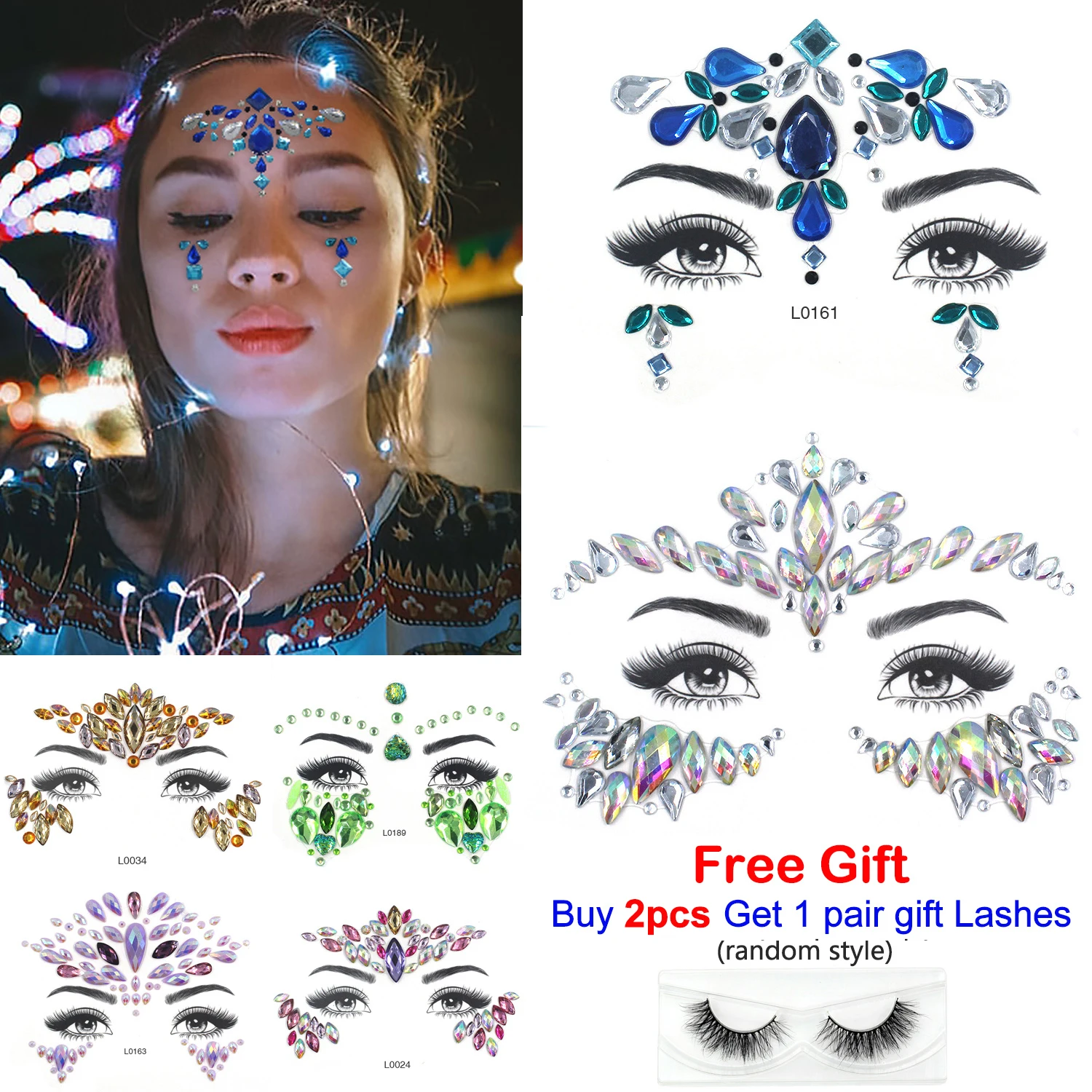 3D Sexy Face Tattoo Stickers Temporary Tattoos Glitter Fake Tattoo Rhinestones Masquerade Party Face Jewels Tattoo Makeup Gift