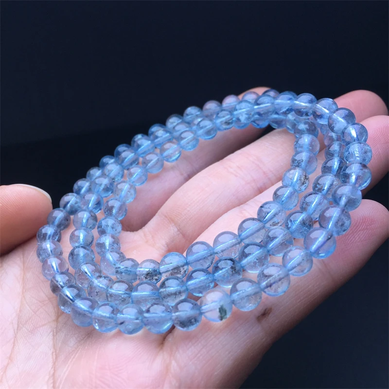 

5.5MM Natural Aquamarine Triple Circle Bracelet Fashion Crystal Quartz Gemstone Jewelry Reiki Healing Gift For Women 1pcs