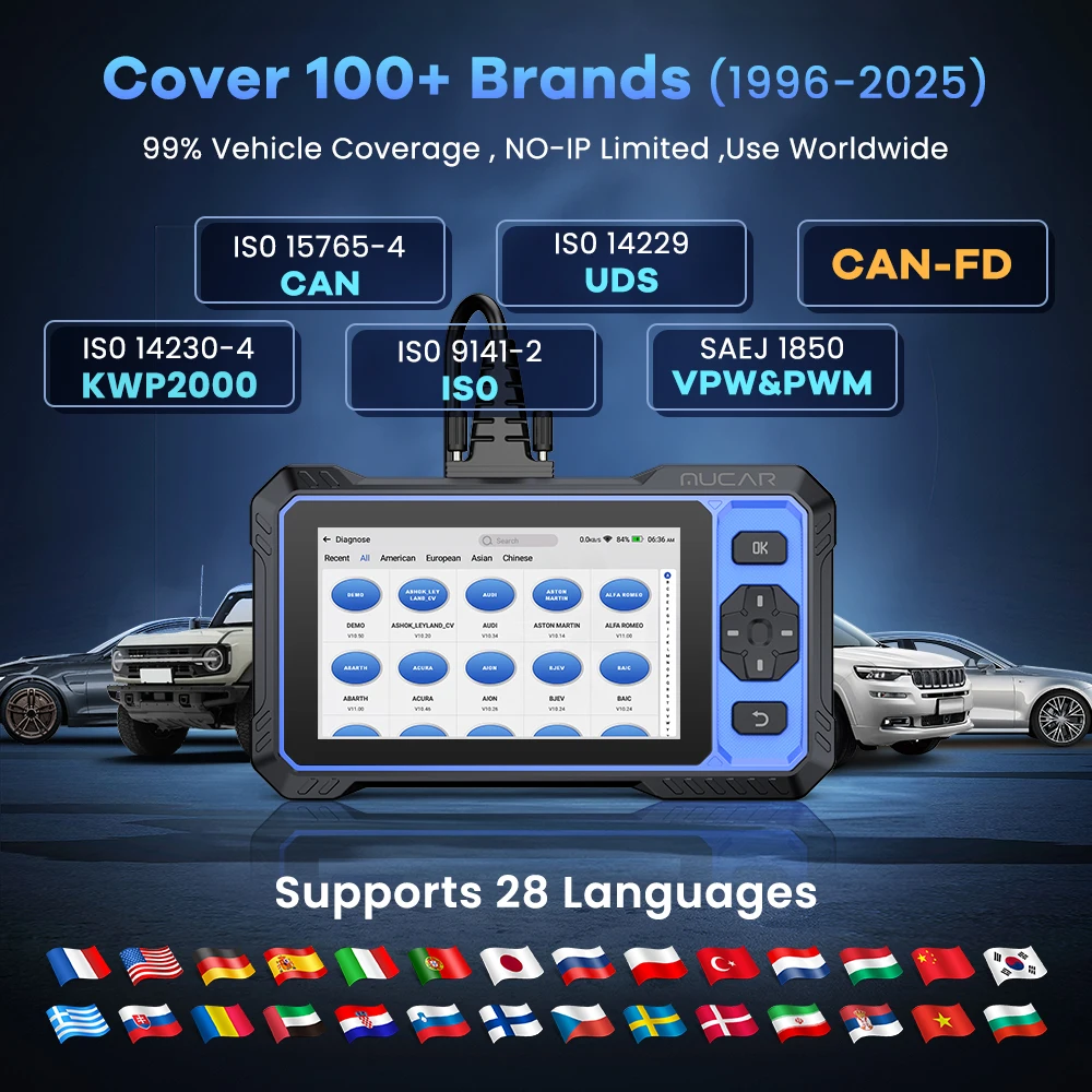 MUCAR 682 أداة تشخيص السيارة CANFD Obd2 الماسح الضوئي ثنائي الاتجاه التحكم 20 إعادة تعيين النظام الكامل التشخيص تحديث مجاني