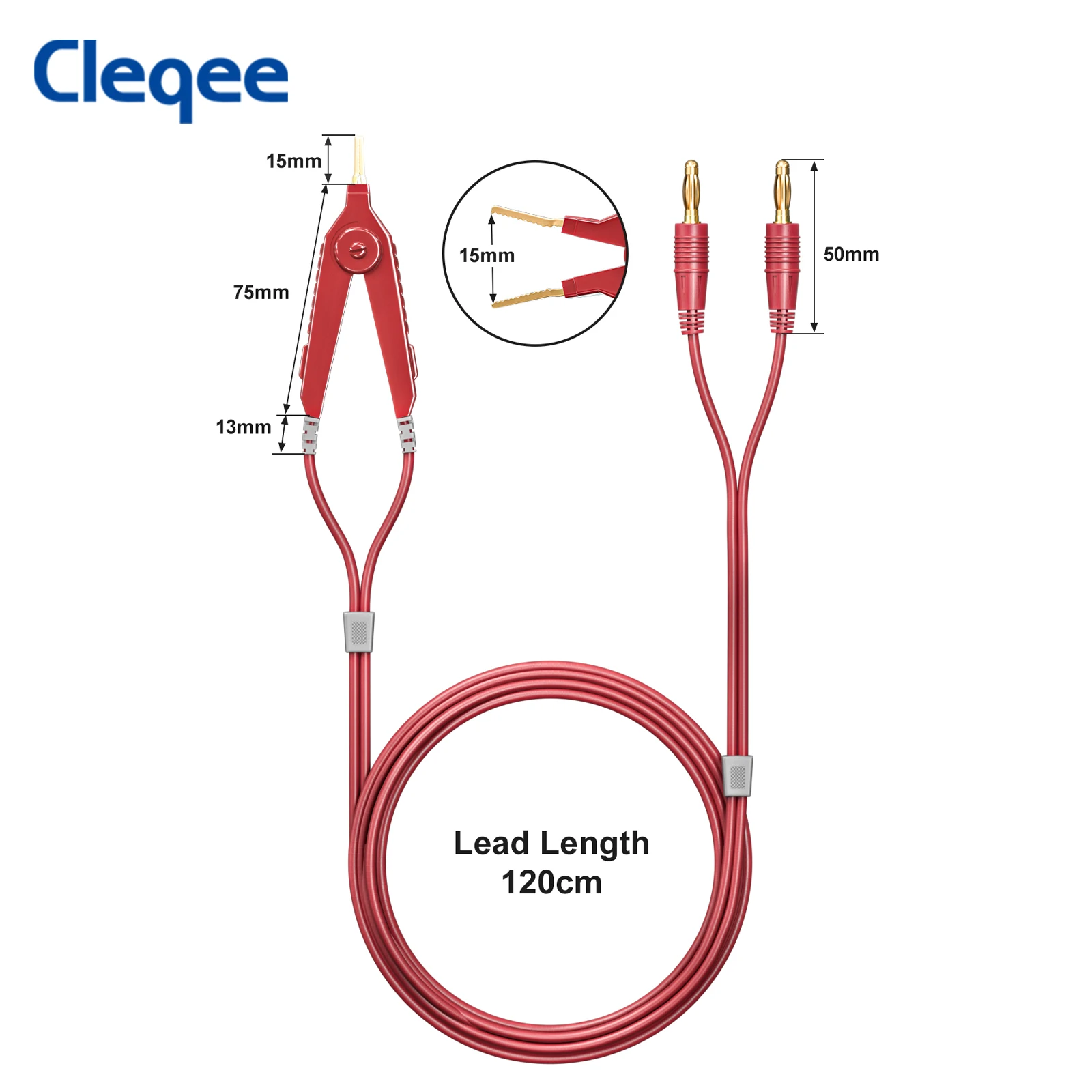 Cleqee P70075A Meter Test Leads Terminal Kelvin Clips Cable Wires to 4mm Banana Plugs Gold-Plated 1.2m/3.94ft for DMM