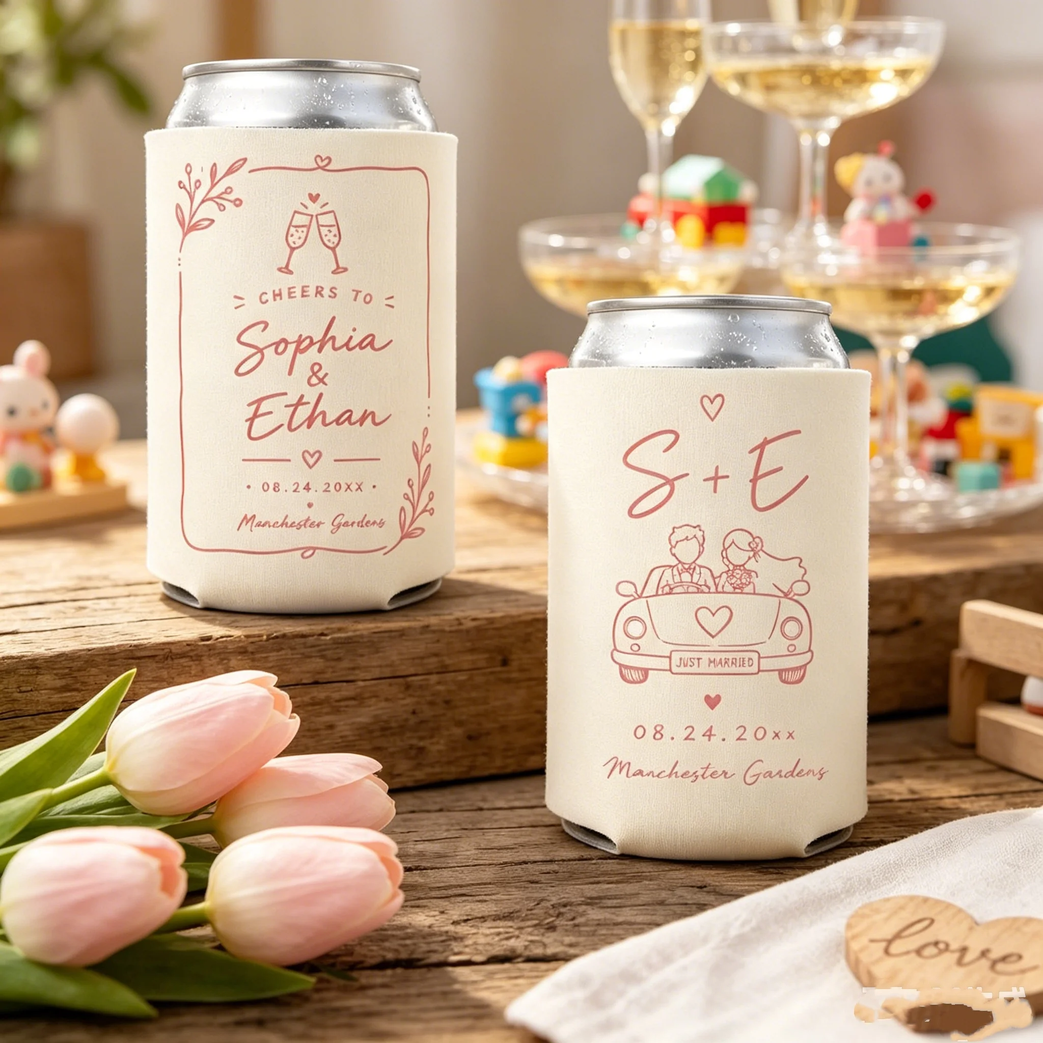 Enfriadores de Latas Personalizados para Bodas, Koozies con Sello de Amor Personalizado, Recuerdos para Despedida de Soltera, Decoración para Cena de Ensayo, Fiesta de Despedida de Soltera