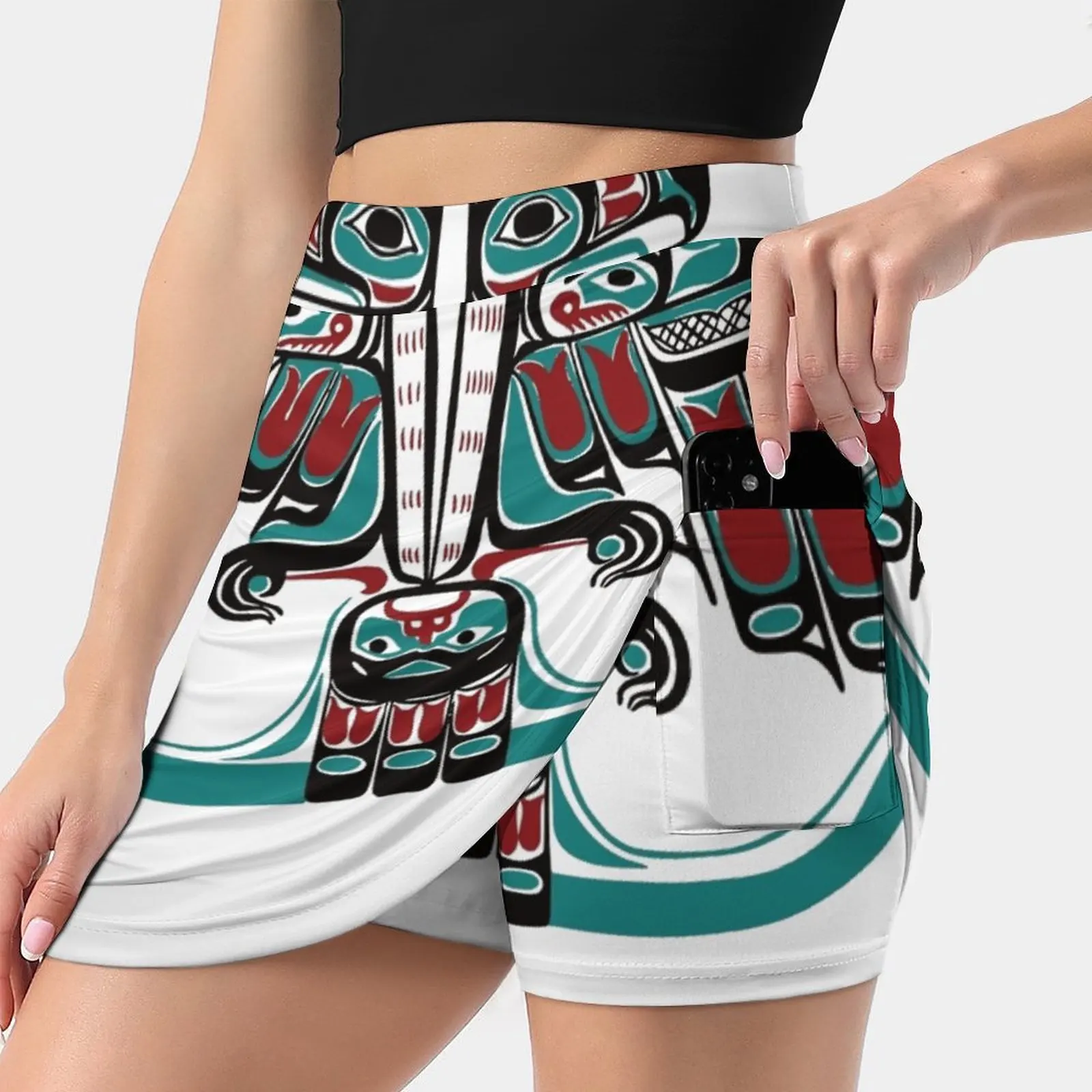 Northwest Native Art Haida Tlingit Women'S Summer Fake Two Piece Skirts Casual Sports Beach Skirt Girl Skorts Indian Tribal Art