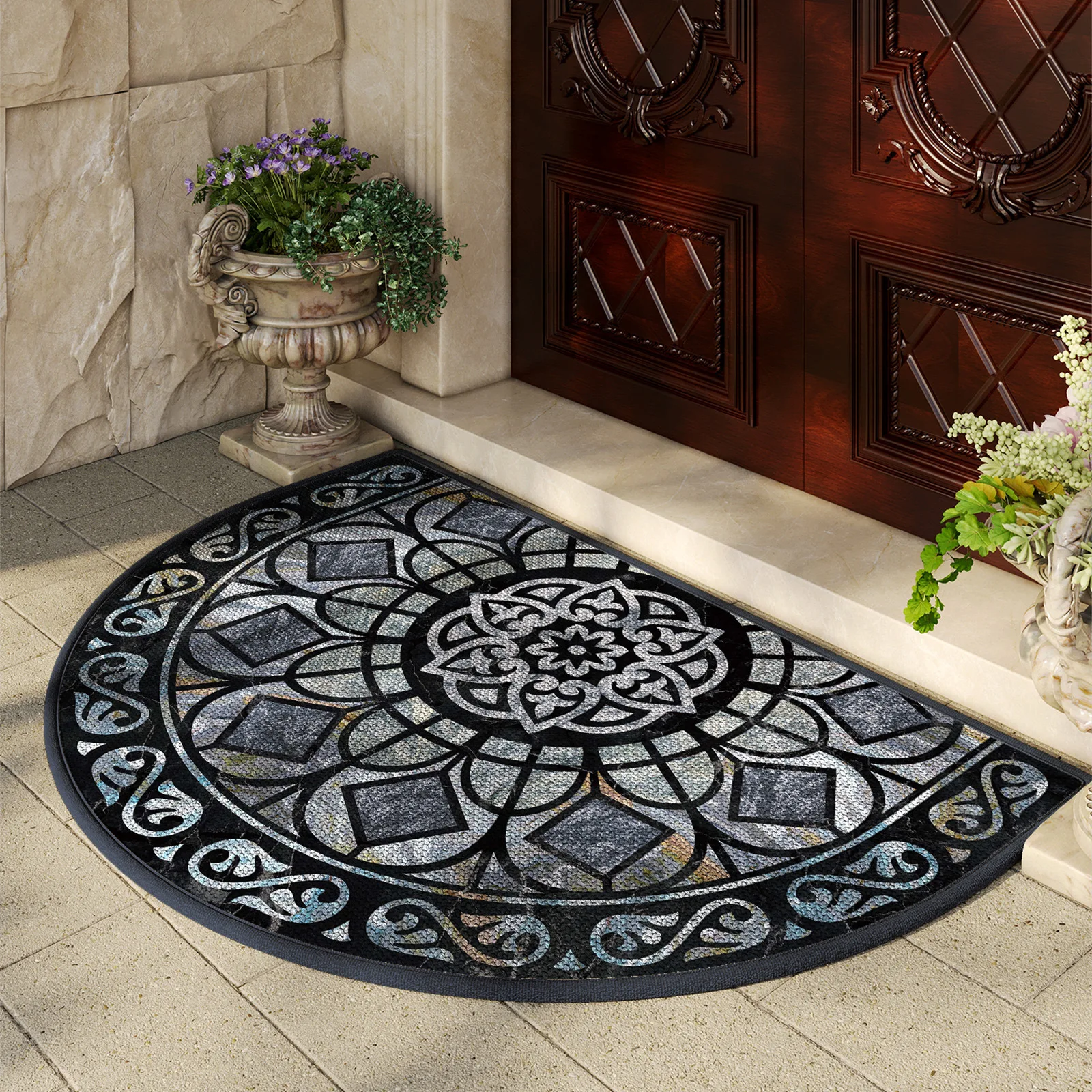 Vintage Geometric Luxury Doormat, Outdoor Dustproof Entrance Mat, Wear-Resistant Durable, Absorb Water, Rubber Non-Slip Backing