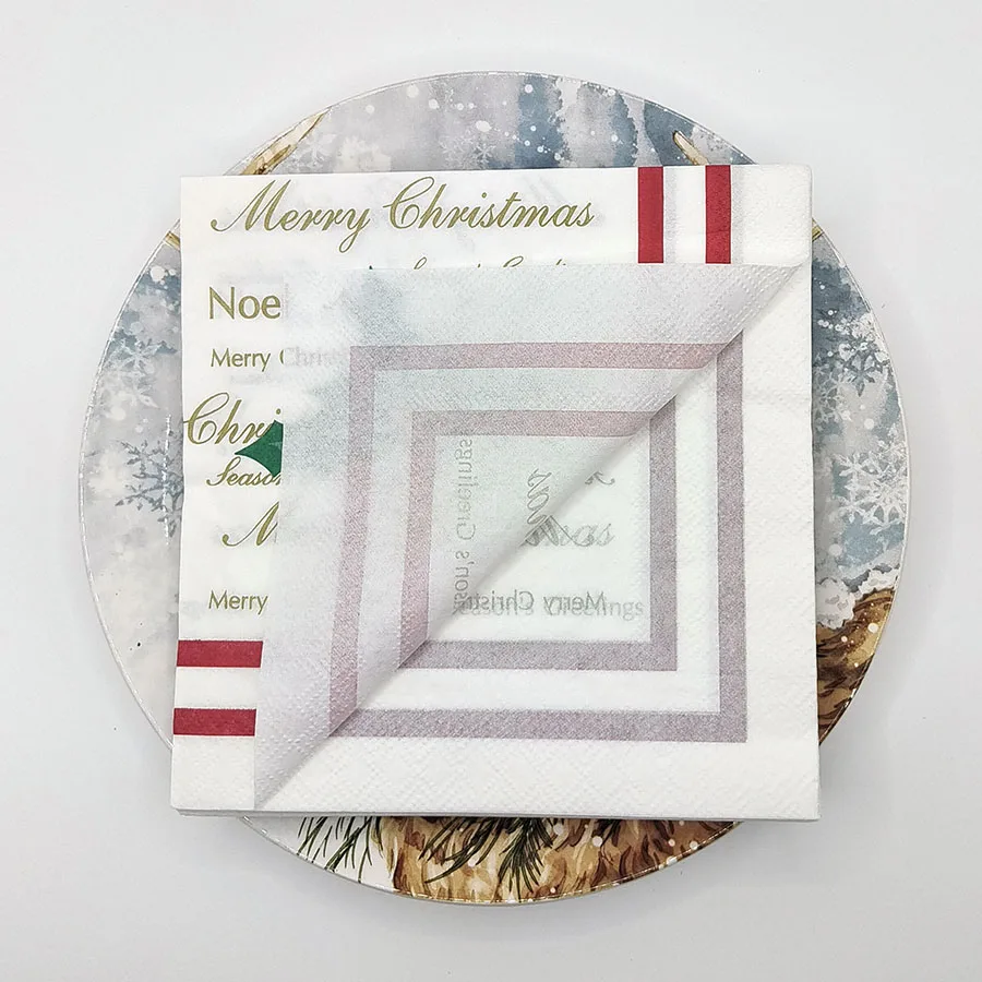 Merry Christmas Napkins 10/20Pcs 33x33cm 2-Ply, Holiday Party Napkins with Season's Greetings Print for Xmas Table Decor