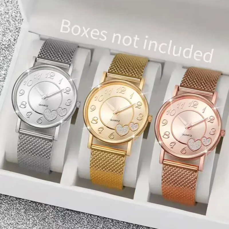 

1/3PCS Fashion Heart Dial Women Watches Casual Plastic Strap Quartz Wristwatch Reloj Mujer（Without Box）