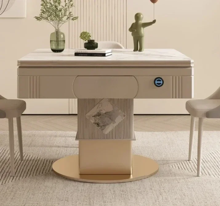 xx1Light luxury automatic lifting mahjong table rock slab dining table household multi-function silent modern small apartment