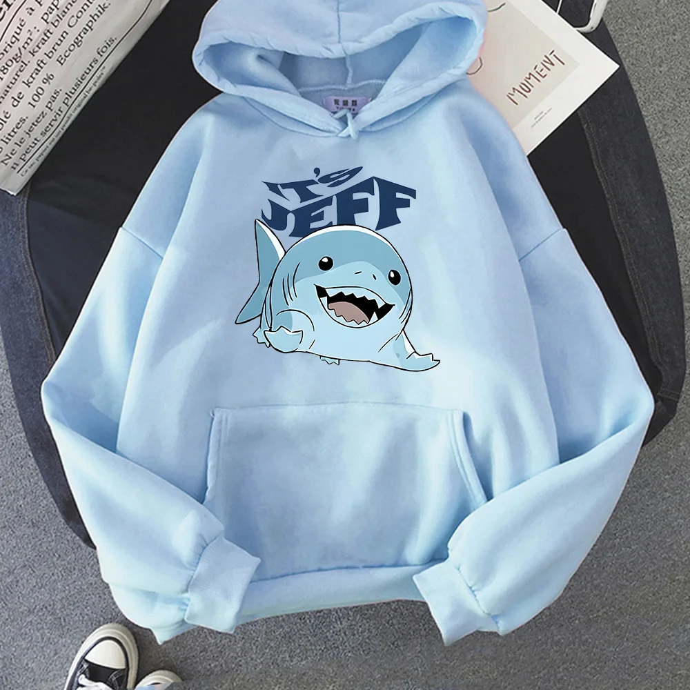 Jeff The Landshark Hoodies Cartoon Print Anime Harajuku Kawaii Sweatshirt With Hooded Fleece Clothes Moletom Casual Pullovers