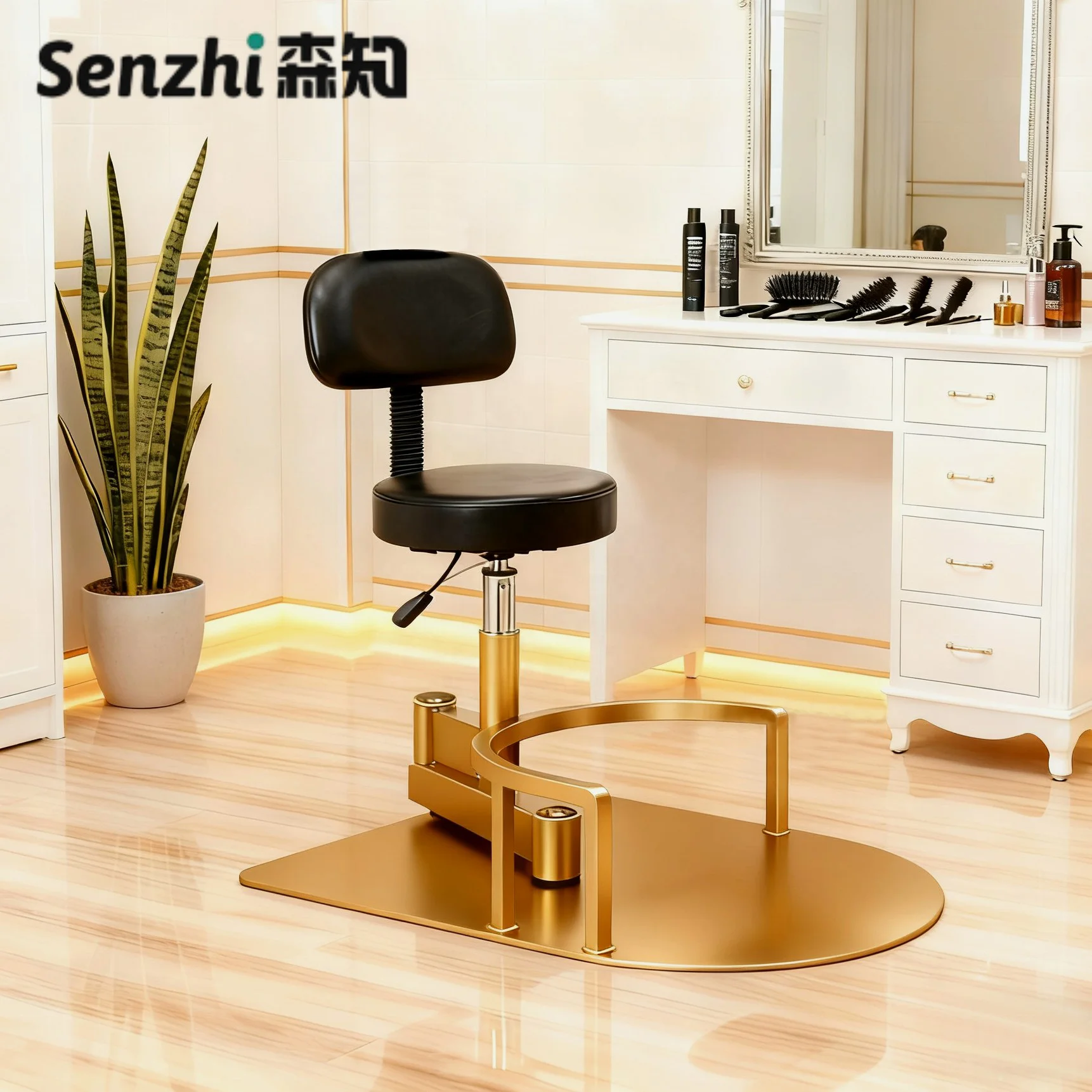 New Gold Hair Salon Adjustable Barber Cutting Stool Rotating Hairdresser Chair with Wheels Salon Technician Chair Swivel Stool