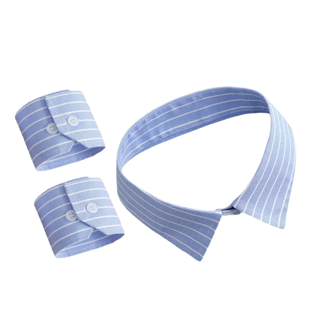 Set di Colletto e Polsini Staccabili a Righe per Uomo e Donna, Finta Camicia, Mezza Blusa per Ufficio e Feste