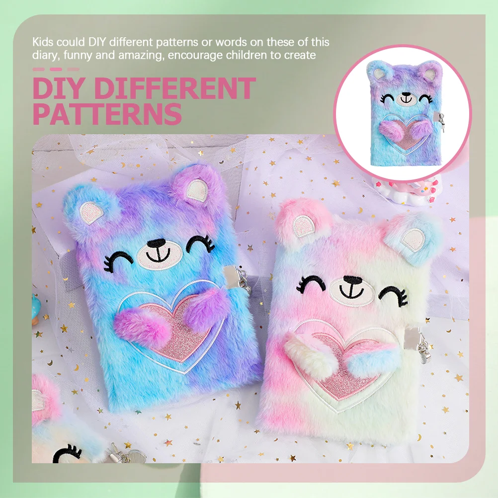 Girls Fuzzy Diary Notebook with Lock Stuffed Animals for Cartoon Notepad Plush The