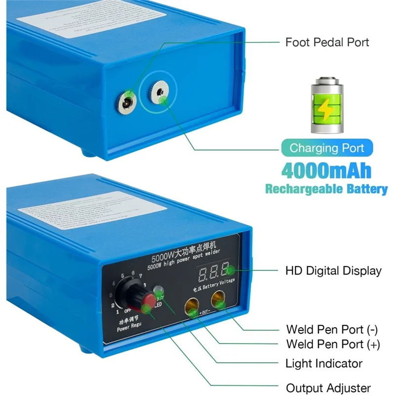 AT02-For 18650 Lithium Battery Spot Welder Machine, 5000W Adjustable Output, For Welding Nickel Sheets, US Plug Ready