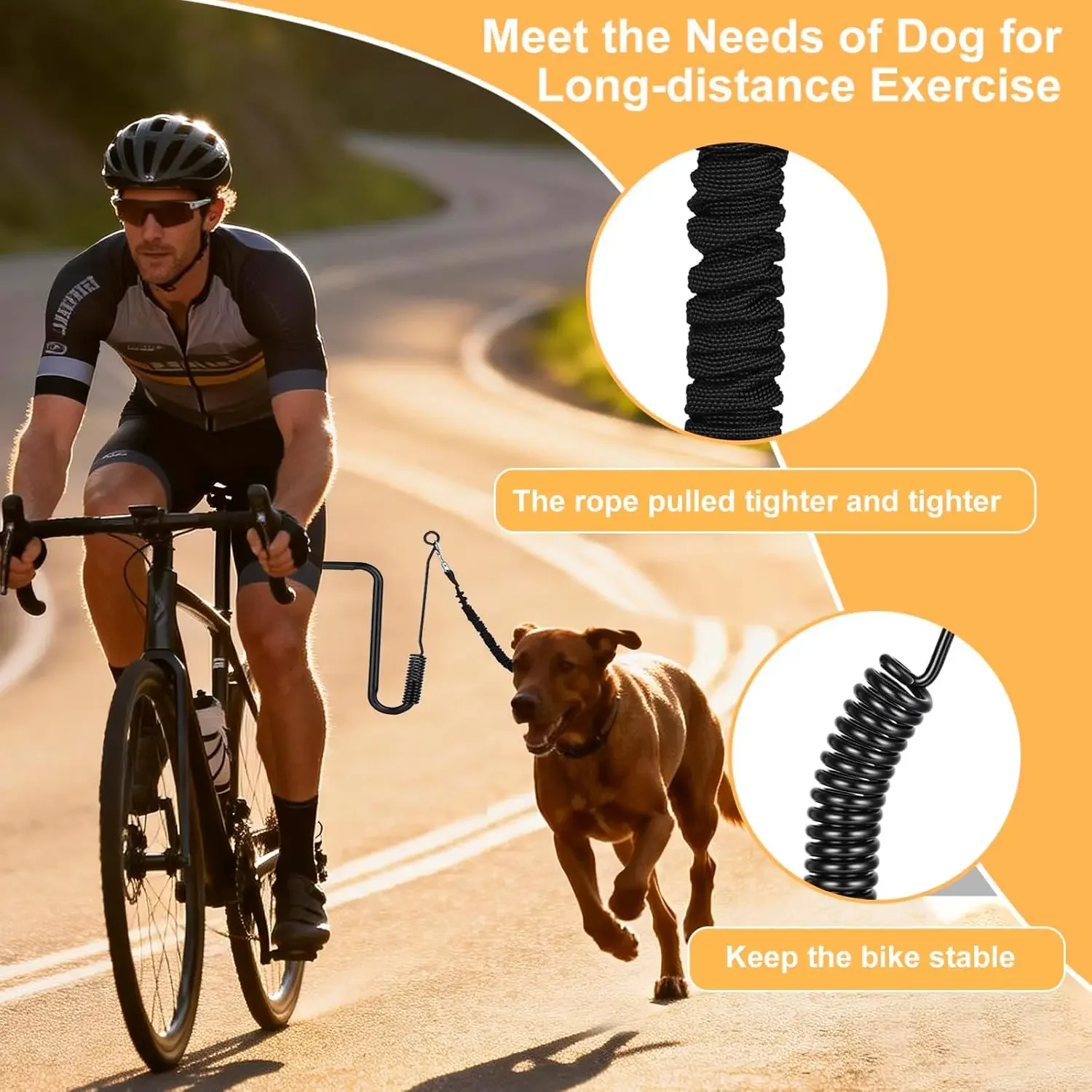 Dog Bike Leash Hands Free Dogs Bike Attachment Shock Absorbing Elastic Rope Bicycle Riding Dog Hands Leash for Jogging Cycling