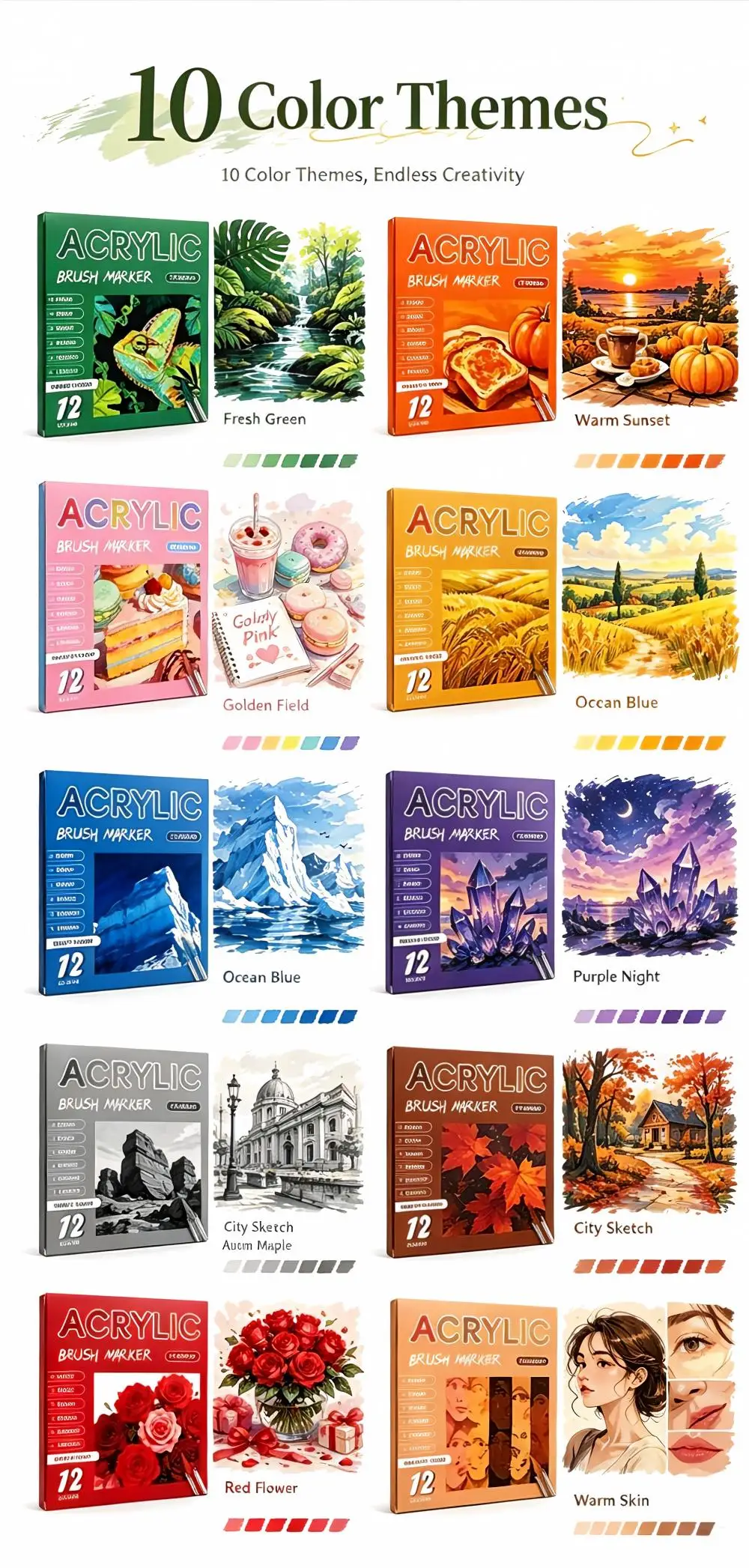 Set mit 12 oder 24 Acryl-Marker-Stiften (Pinselspitze) – geeignet für Stein, Glas, Holz, Keramik, Leinwand, Luftballons, Papier und DIY-Bastelprojekte – Detail 8