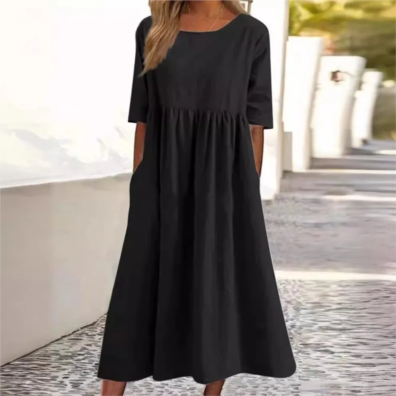 

2024 Autumn Cotton Women Dress Oversize New Summer Women's Casual Loose Comfortable Vintage Long Dress Ladies Clothes