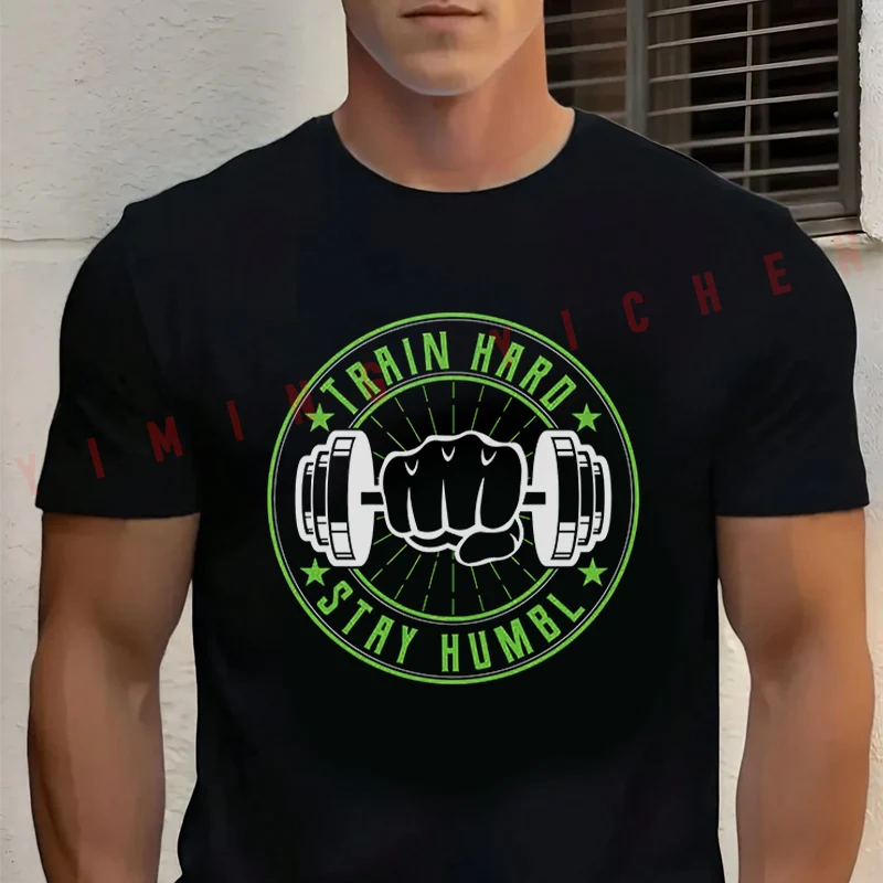 

Men's Summer Cotton T-shirt Train Hard Stay Humbl Graphic Motorcycle Tee Casual Short-sleeve Motorbike Cycling Top