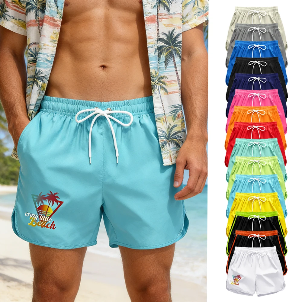 

Летние повседневные мужские быстросохнущие шорты с эластичной резинкой на талии и карманами, купальные шорты с принтом "Crazy Little Beach"