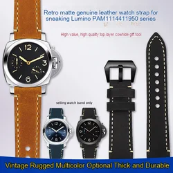 22mm 24mm 26mm Vintage Crazy Horse Leather Watch Strap For Panerai Luminor PAM111 PAM441/382 Soft Leather Bracelet for Men