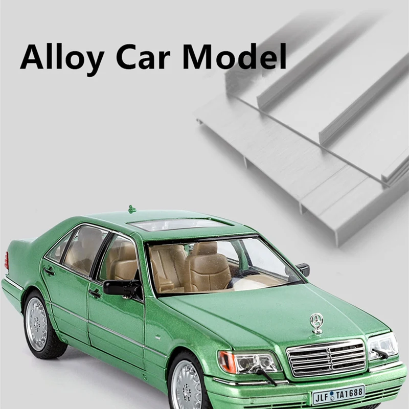 1:24 W140 S320 SEL Alloy Retro Old Car Model Diecasts Metal Classic Vehicles Car Model Sound and Light Collection Kids Toys Gift