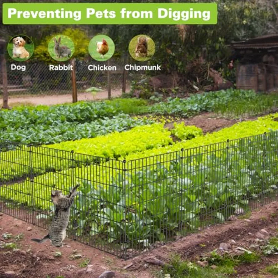 10 Panels No Dig Garden Fence Animal Barrier 34in H × 22.5ft(L) Decorative Metal Outdoor Dog Fence Rustproof Pet Fencing for Ya