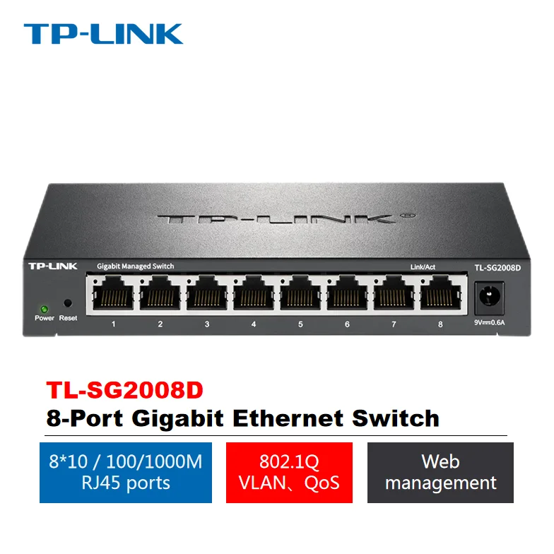 TP-Link 8 Port Gigabit Switch, Easy Smart Managed, Plug & Play, Sturdy Metal W/ Shielded Ports, Support QoS, Vlan (TL-SG2008D)