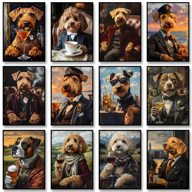 Funny Animal Art Poster Poodle Holding A Beer Print Canvas Painting Wall Art Picture for Living Room Cuadros Home Decoration