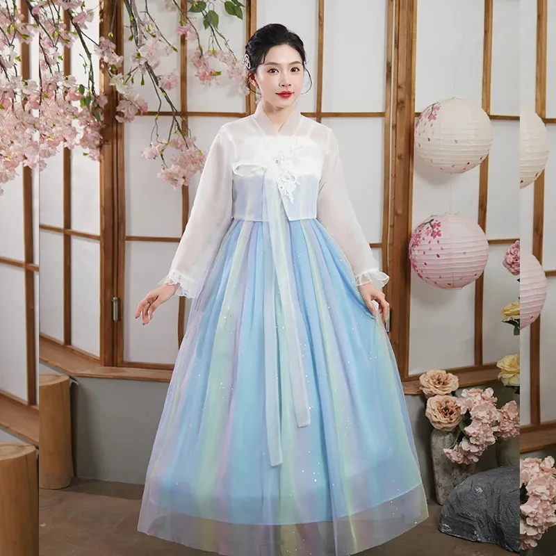 فستان على طراز الهانبوك لعام 2025 زي كوري تقليدي ملابس تصوير الهانبوك ملابس مهرجان عتيقة بدلة نسائية للرقص الهانبوك