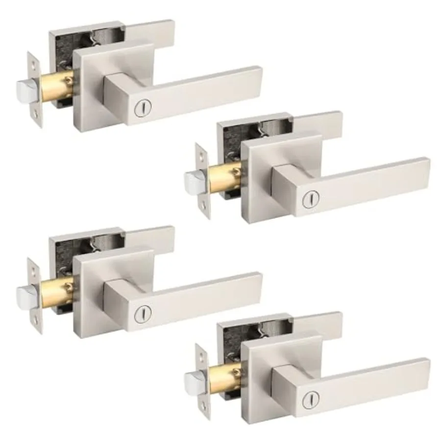

Pack Square Lever Handles with Lock, Keyless Door Locks for Bedroom or Bathroom, Heavy Duty Interior Door Knobs, Reversible for