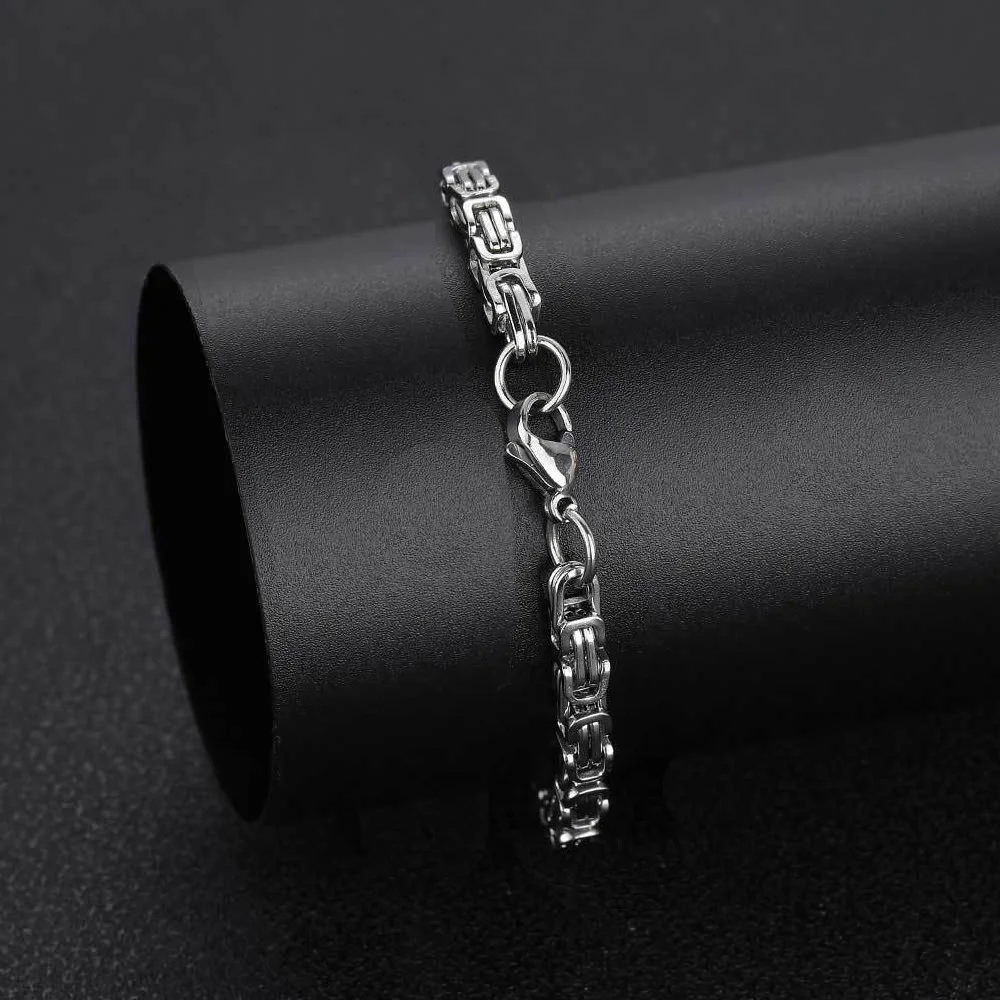 Punk Byzantine Link Chain Bracelet 4mm Silver Color Stainless Steel Hand Chains For Men Women Fashion Party Vintage Jewelry Gift