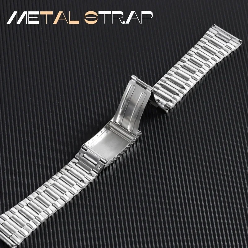 12mm 14mm 18mm 20mm Stainless Steel Watch Band Metal Bracelet Folding Clasp Silver Gold For Men Women Universal Watch Strap