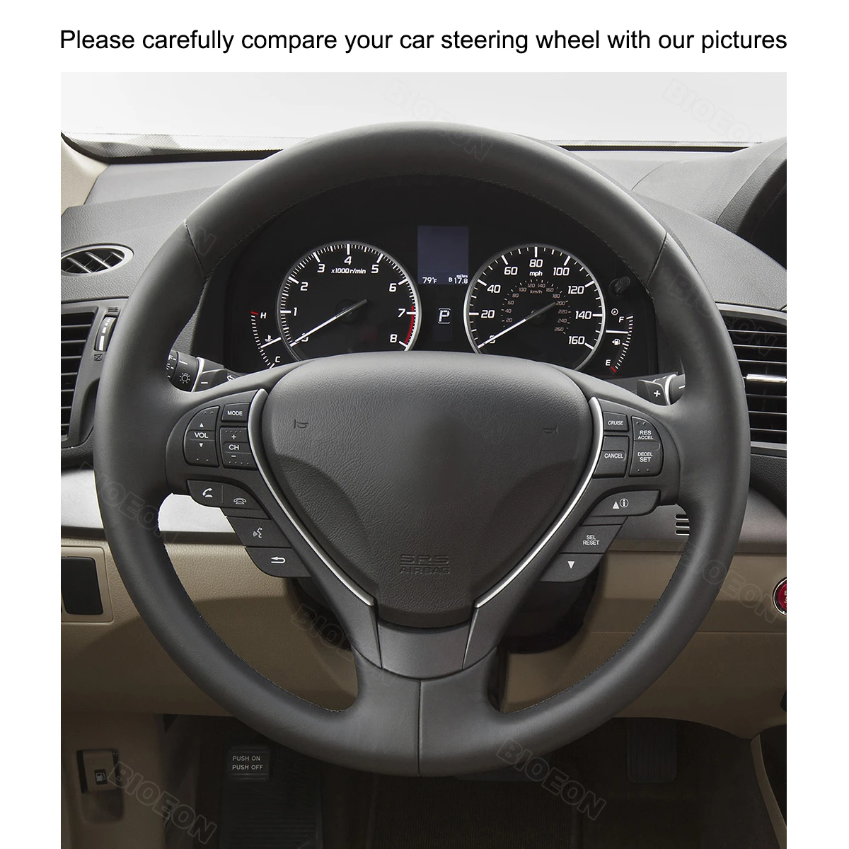 Bioeon Black PU Artificial Leather Steering Wheel Cover for Acura RDX 2013-2018 / TL 2009-2014 / ILX 2013-2022 image 2