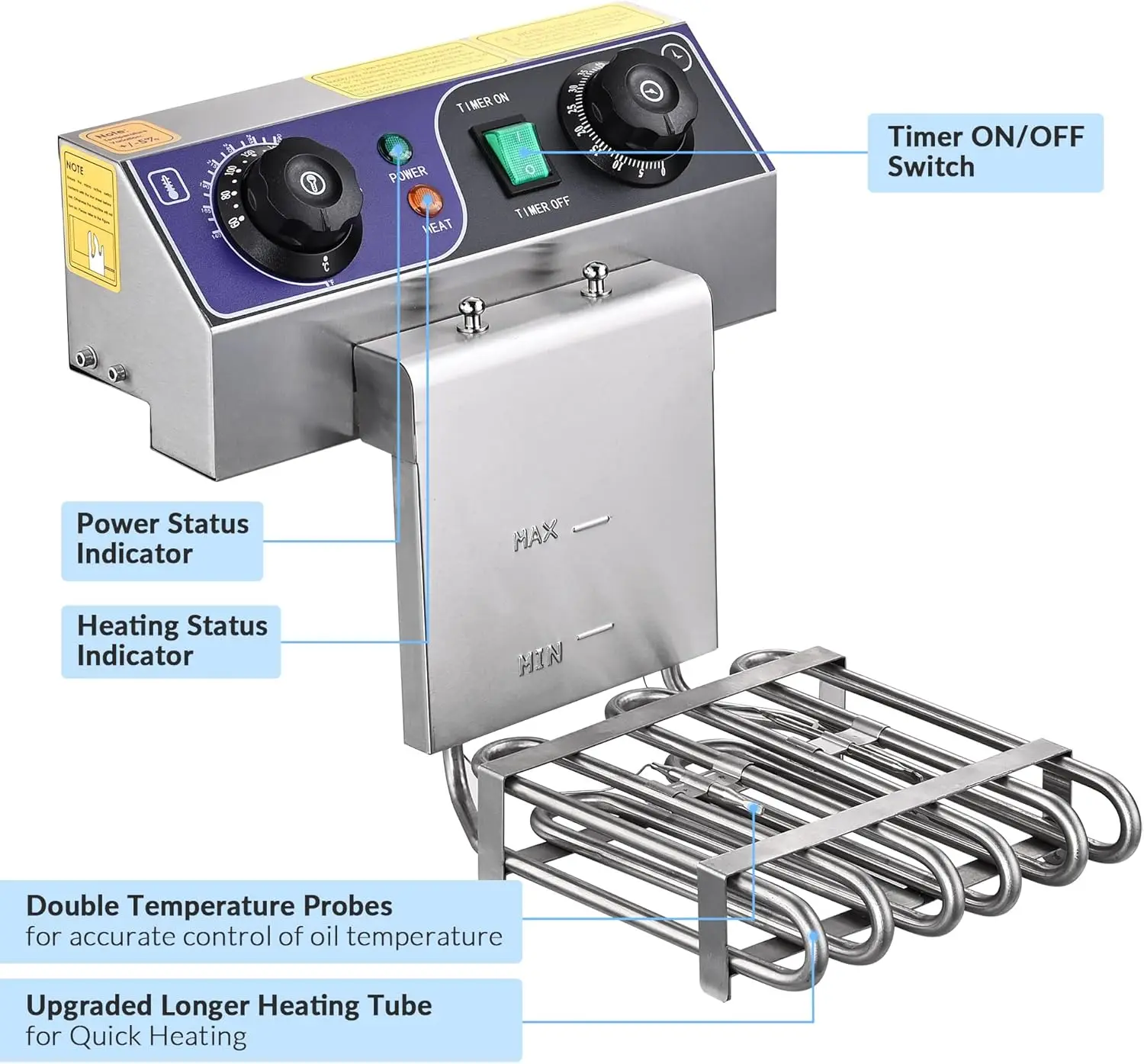 상업용 전기 딥 프라이어, 시간 제어 및 오일 여과 포함, 이중 탈착식 바구니, 스테인리스 스틸 카운터, 23.4L, 3000W