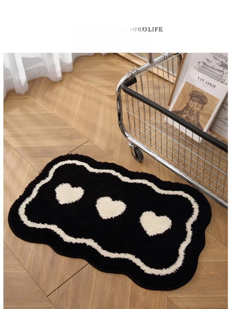 Tlife Heart Bathroom Mat Thickened Flocking Absorbent Slip Resistant Quick Dry Rug Peach Print Simple Style Home Decor