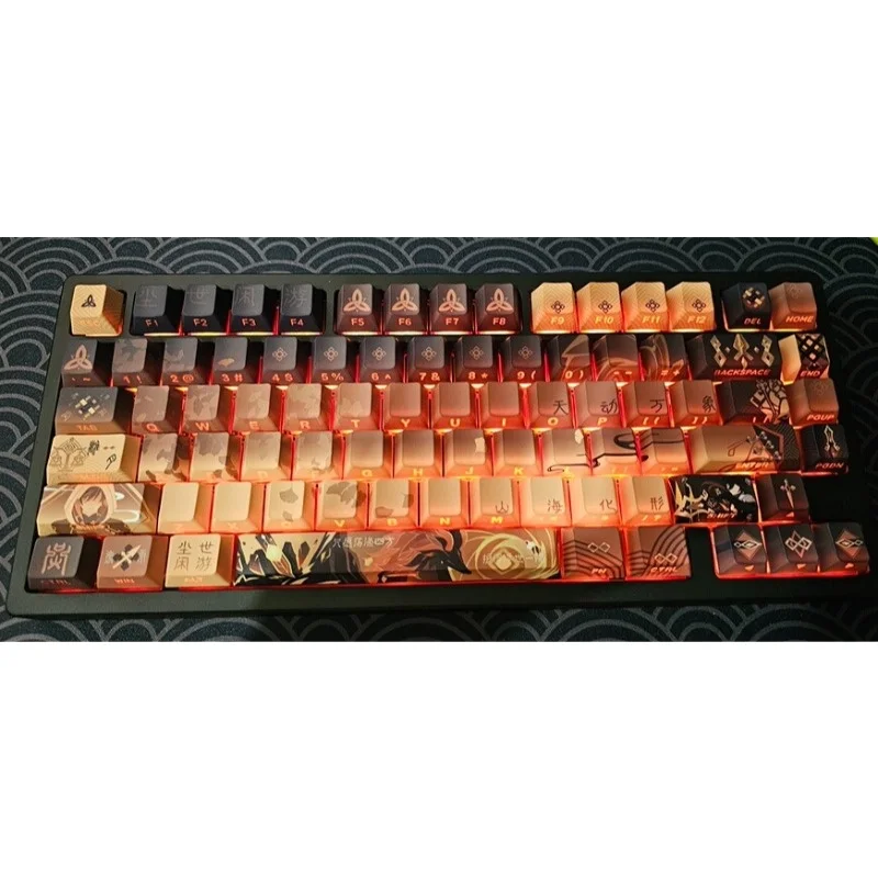 135 Keys Zhongli Keycap Set Game Genshin Impact PBT DYE Sublimation Light Cherry Switch Cross Key Cover for Mechanical Keyboard
