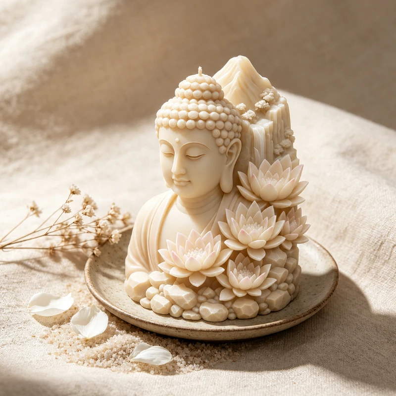 Creative 3D Buddha Head Silicone Mold – Lotus-Themed Candle Mold; Suitable for Yoga Studio Tabletop Decor and DIY Plaster Crafts